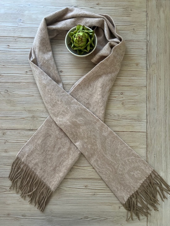 Begg Accessories - Begg & Co Scotland 100% Cashmere Paisley Scarf Oatmeal Beige Fringe